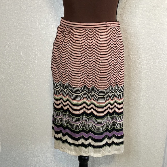 Missoni Italy Multi Colored Striped Merino Wool Fitted Skirt 6 - Picture 2 of 9